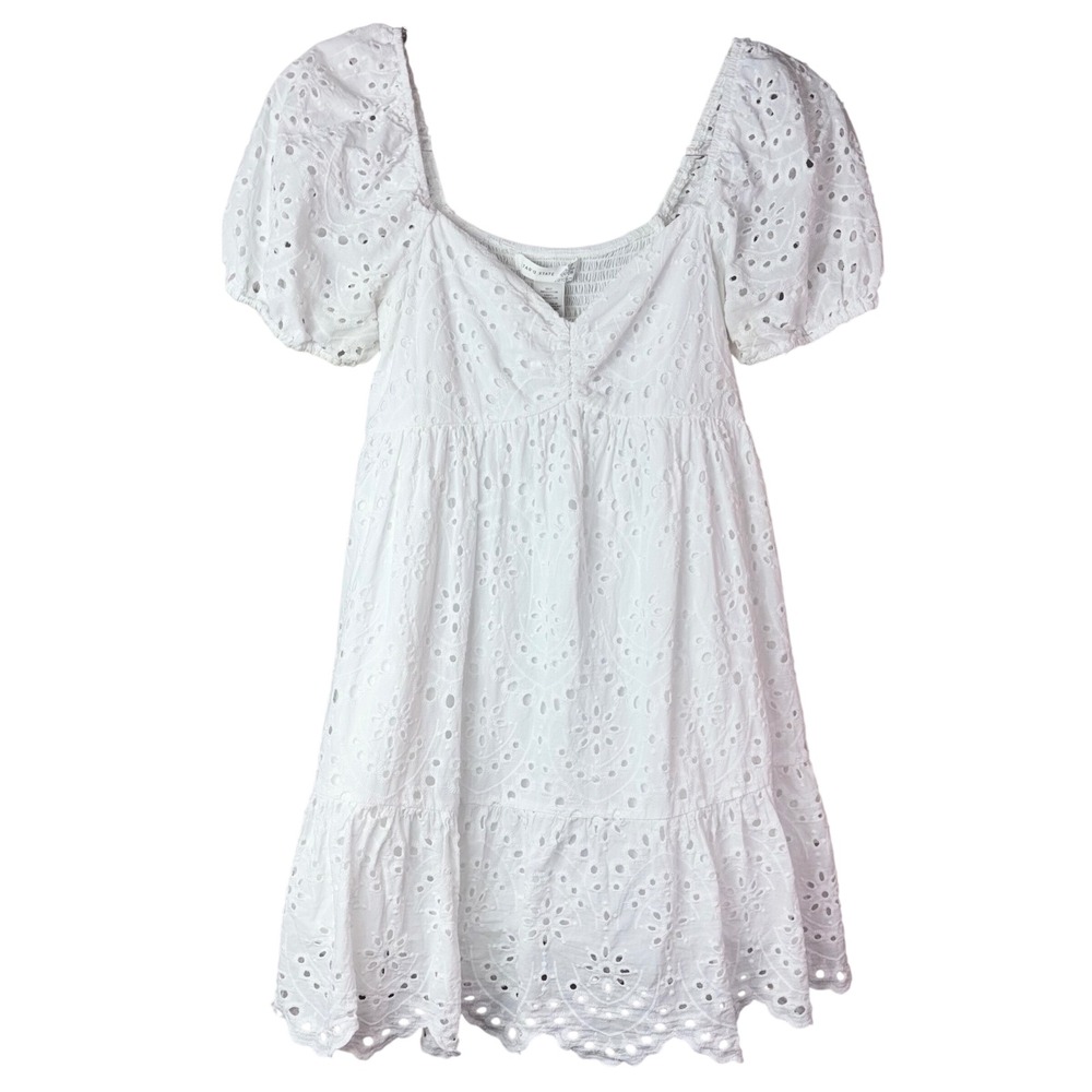 Altar'd State White Eyelet Puff Sleeve Mini Dress Cottagecore Summer
